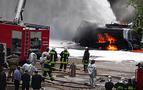 Mokova'da benzin istasyonunun yakınında yanan tanker korkulu anlar yaşattı