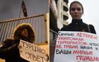 Moskova’da Türk büyükelçiliği önünde dövizli protesto