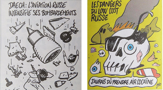 Charlie Hebdo düşen Rus uçağı ile ilgili karikatürler yayınladı
