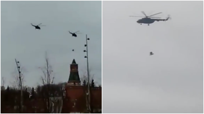 Kremlin üzerinde silahlı asker taşıyan helikopter şaşkınlık yarattı