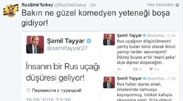 Rusya Büyükelçiliği Şamil Tayyar’a Twitter’dan Türkçe cevap verdi