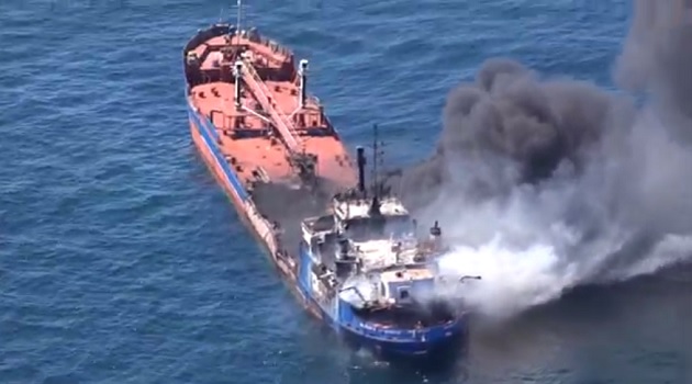 Hazar denizinde Rus tanker yandı; 1 ölü - VİDEO