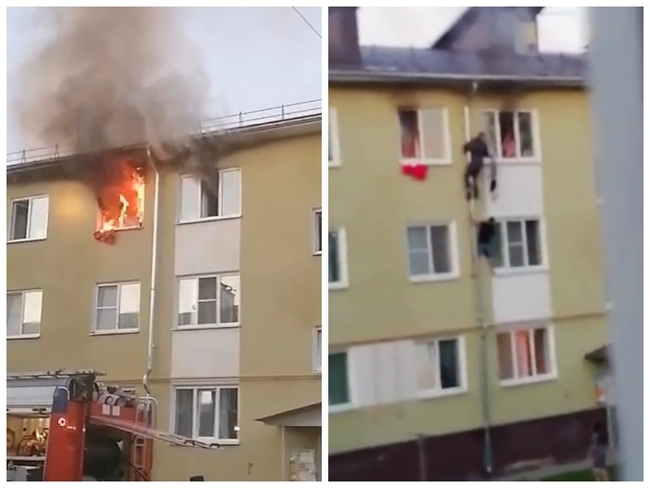 Komşuları, yanan apartmandan 3 çocuğu böyle kurtardı - Video